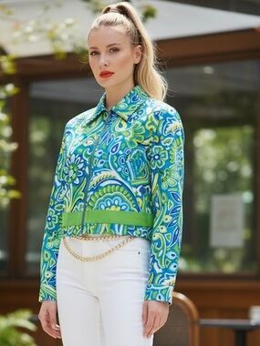 Versace Turquoise Blue Floral Shirt Jacket